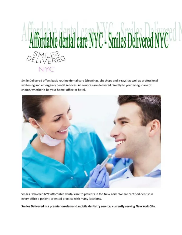 Affordable dental care NYC - Smiles Delivered NYC