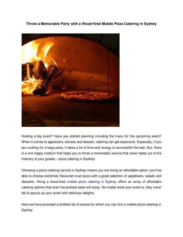 Throw a Memorable Party with a Wood-fired Mobile Pizza Catering in Sydney