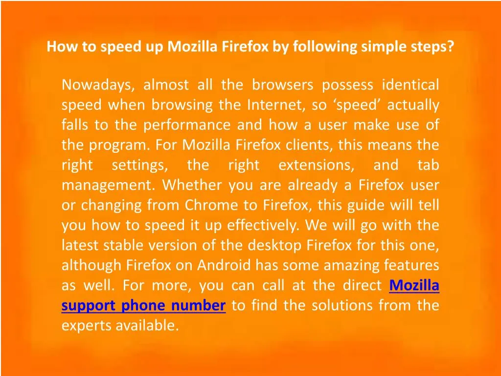 how to speed up mozilla firefox by following