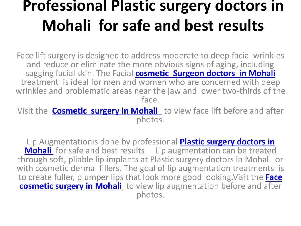 professional plastic surgery doctors in mohali for safe and best results