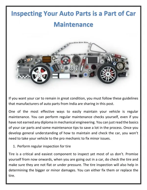 Inspecting Your Auto Parts is a Part of Car Maintenance