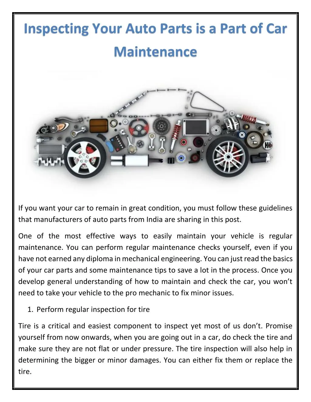 inspecting your auto parts is a part of car
