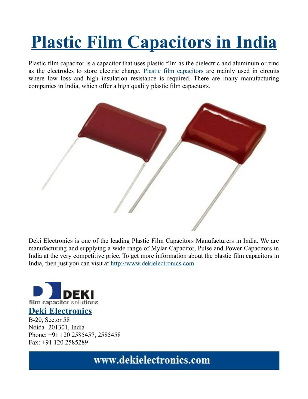 plastic film capacitors in india