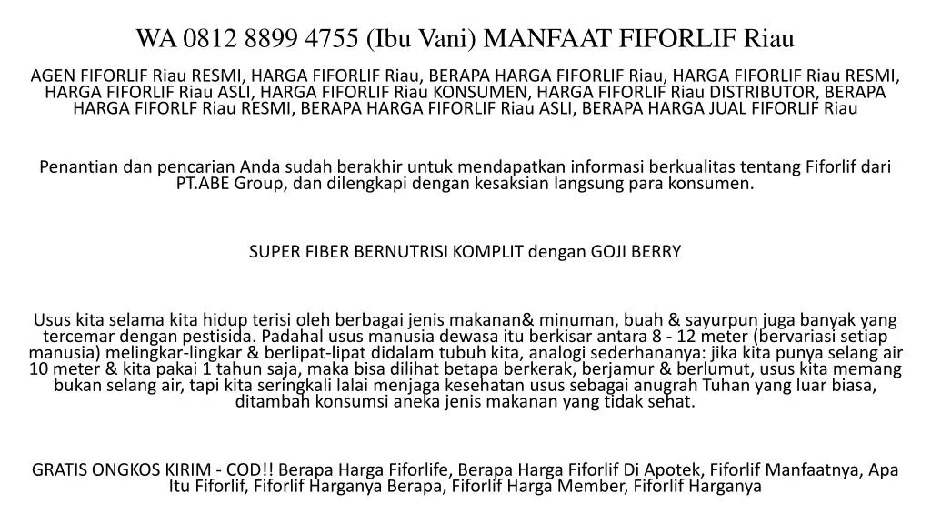 wa 0812 8899 4755 ibu vani manfaat fiforlif riau