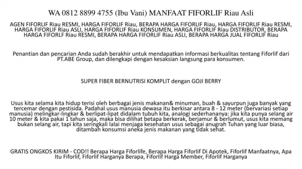 WA 0812 8899 4755 (Ibu Vani) MANFAAT FIFORLIF Riau Asli