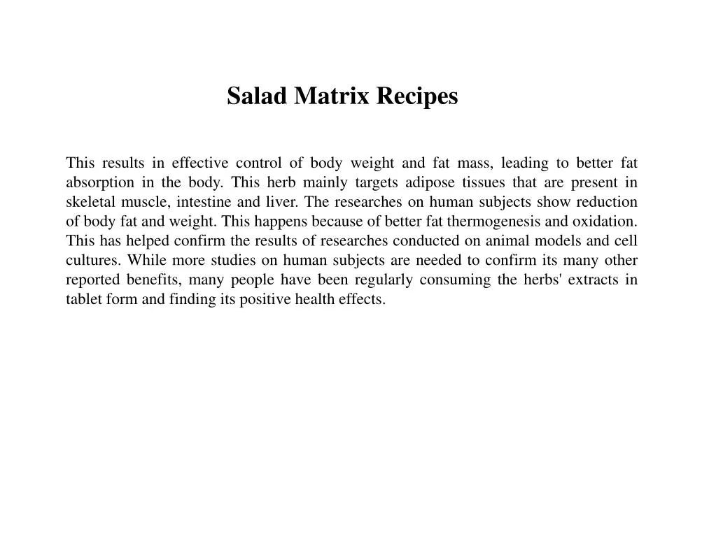 salad matrix recipes
