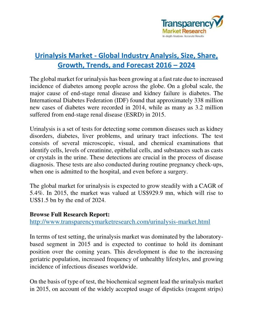 urinalysis market global industry analysis size