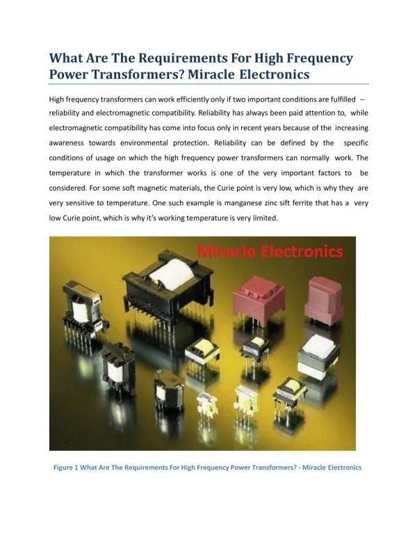 What Are The Requirements For High Frequency Power Transformers?