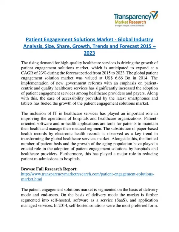 Patient Engagement Solutions Market - Positive long-term growth outlook 2023