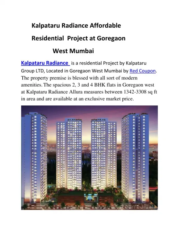 Kalpataru Radiance 2 BHK flats in Goregaon West by Red Coupon