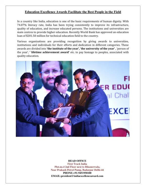 India Excellence Award 2017 Exploring, Intellectual, Potential