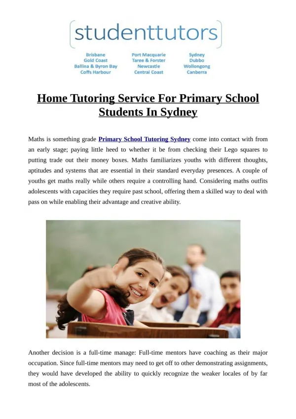 Home Tutoring Service For Primary School Students In Sydney