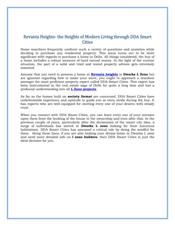Revanta Heights- The Heights of Modern Living Through DDA Smart Cities