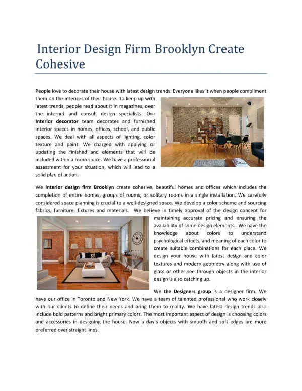 Interior design firm Brooklyn