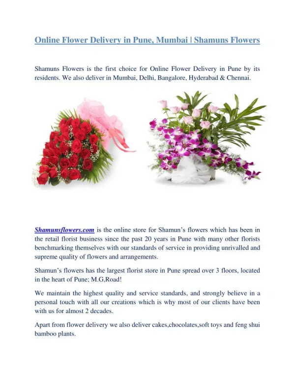 Online Flower Delivery in Pune, Mumbai | Shamuns Flowers