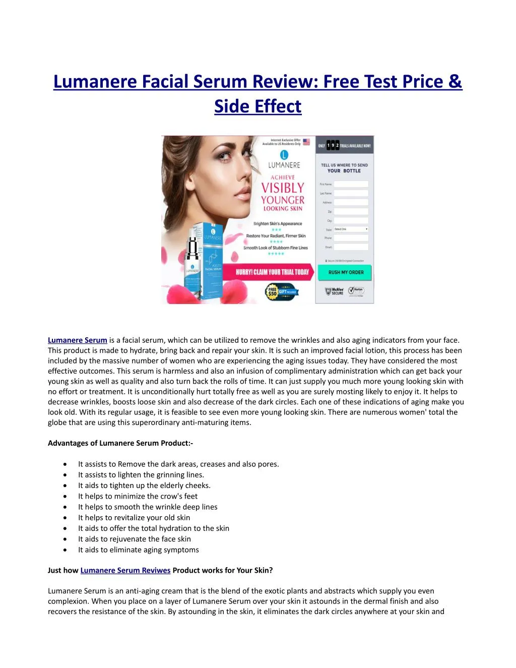 lumanere facial serum review free test price side