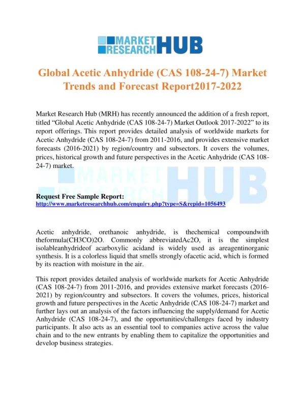 Global Acetic Anhydride Market Trends and Forecast Report 2017