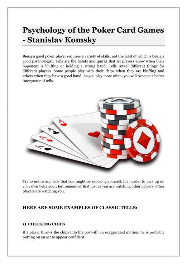 Psychology of the Poker Card Games - Stanislav Komsky