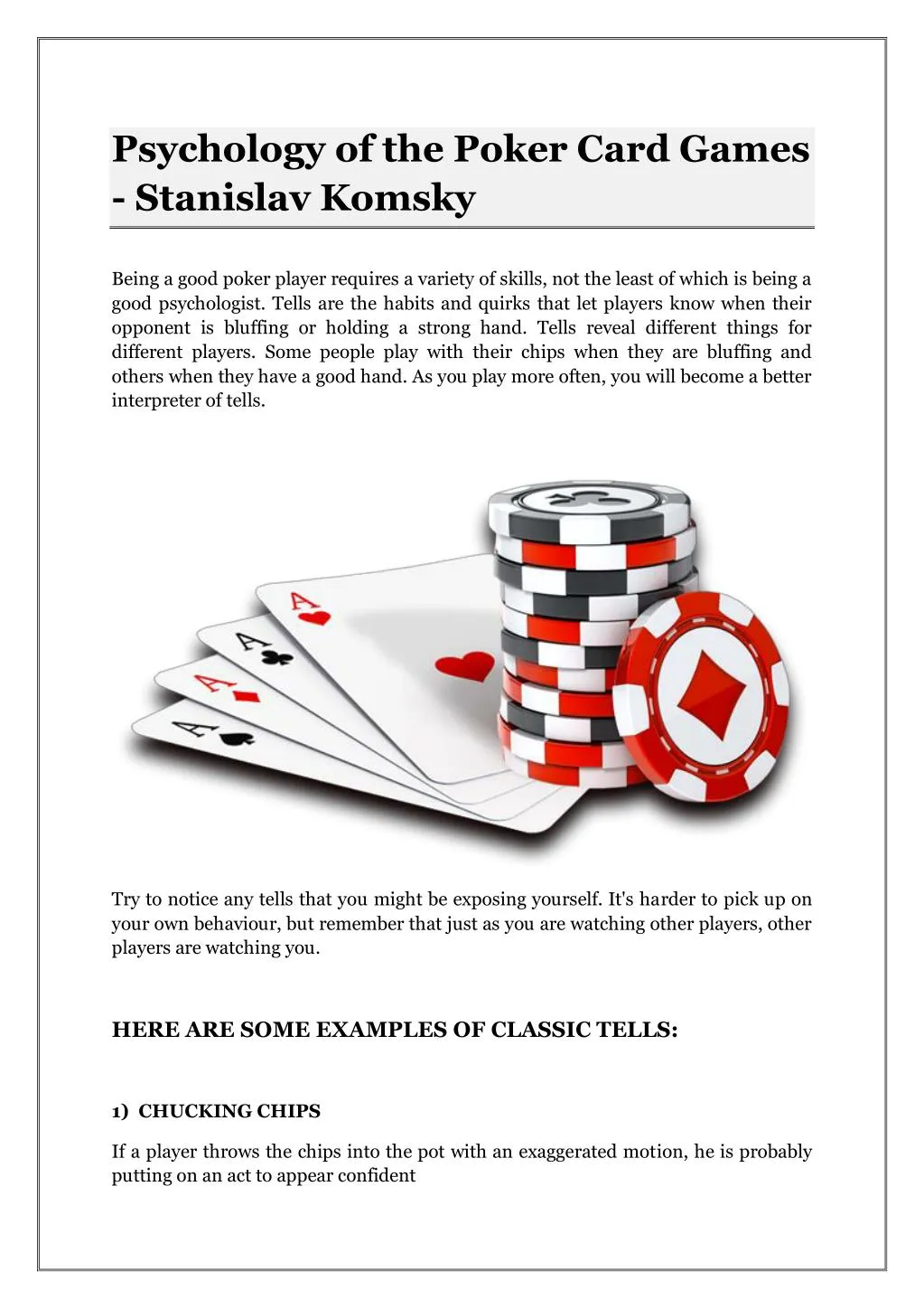 psychology of the poker card games stanislav