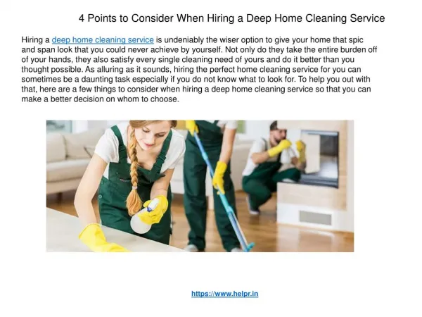 4 Points to Consider When Hiring a Deep Home Cleaning Service