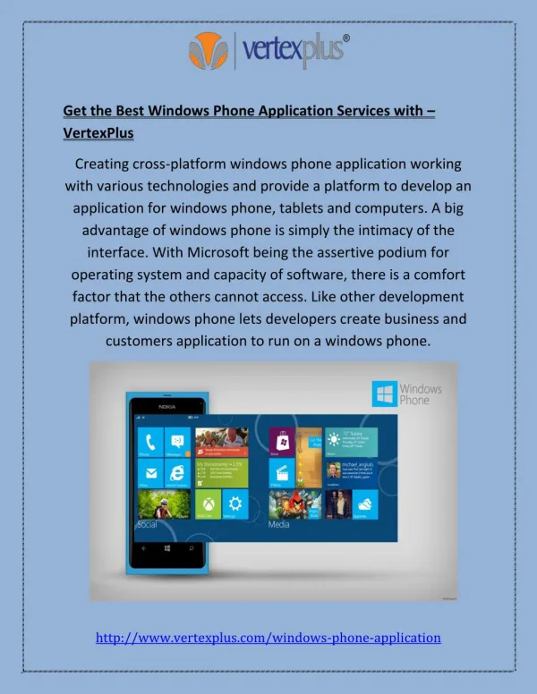 Get the Best Windows Phone Application Services with – VertexPlus