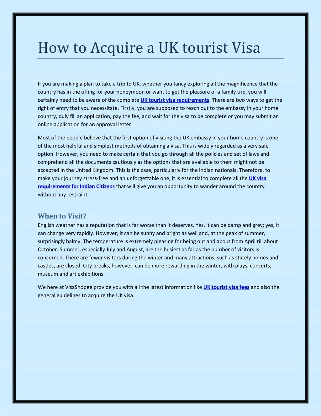 how to acquire a uk tourist visa