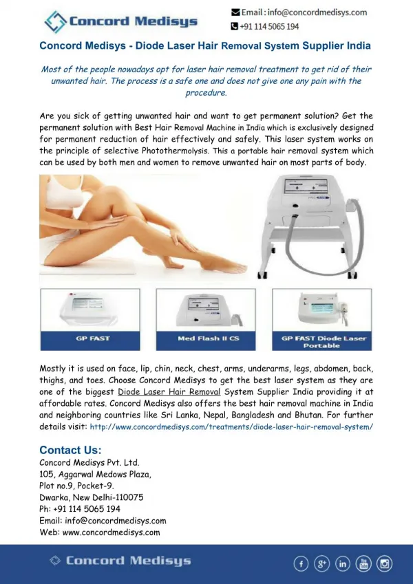 Concord Medisys- Diode Laser Hair Removal System Supplier India