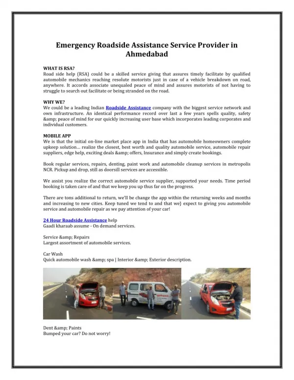 Emergency Roadside Assistance Service Provider in Ahmedabad.