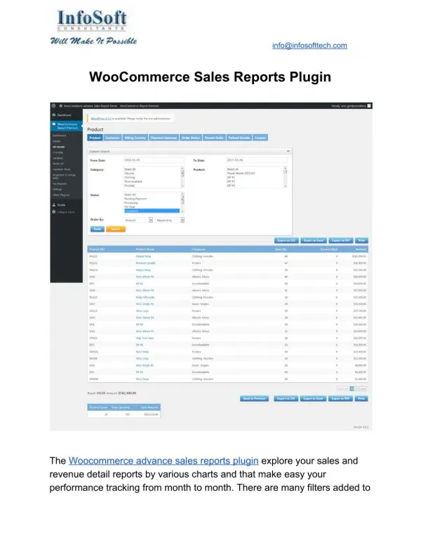 WooCommerce advance sales reports plugin - Infosoft Plugins