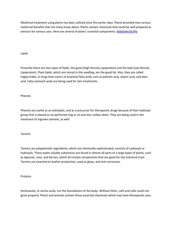 Significant Botanical Extracts: Their Classifications, Components and Medical Use