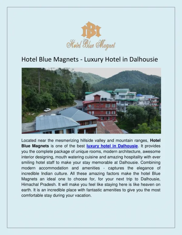 Luxury Hotel In Dalhousie - Hotel Blue Magnets