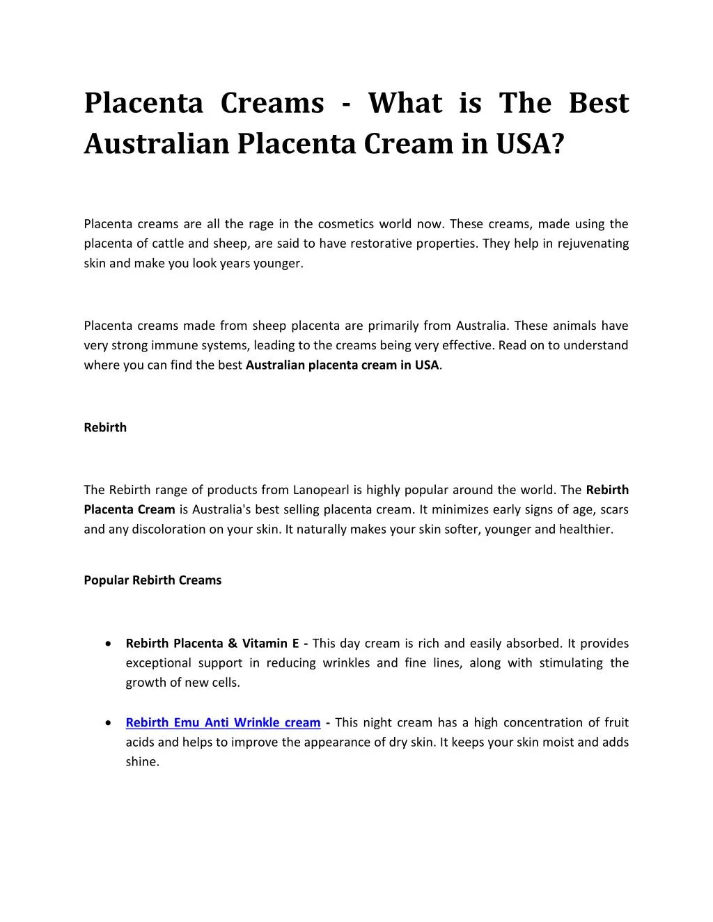 placenta creams what is the best australian