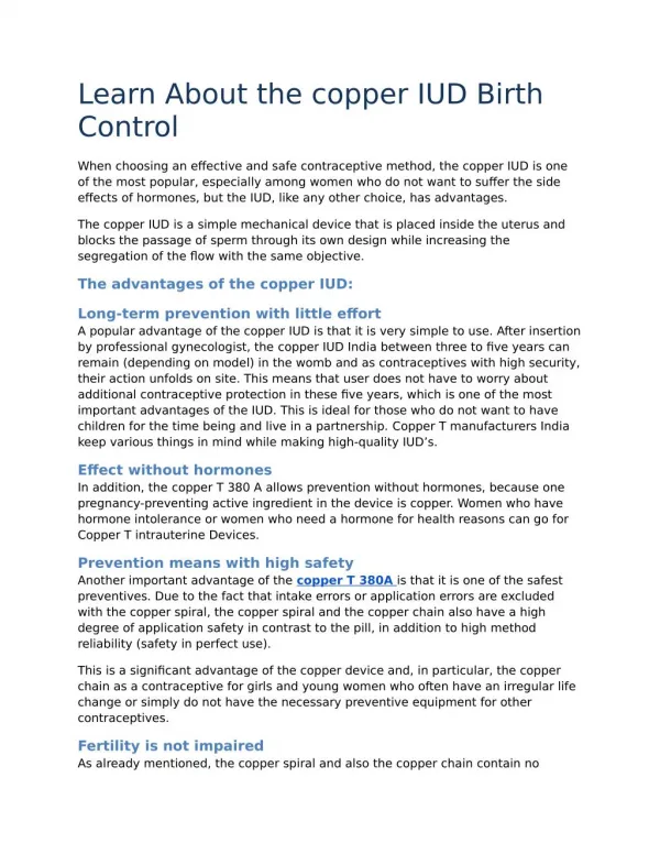 Learn About the copper IUD Birth Control