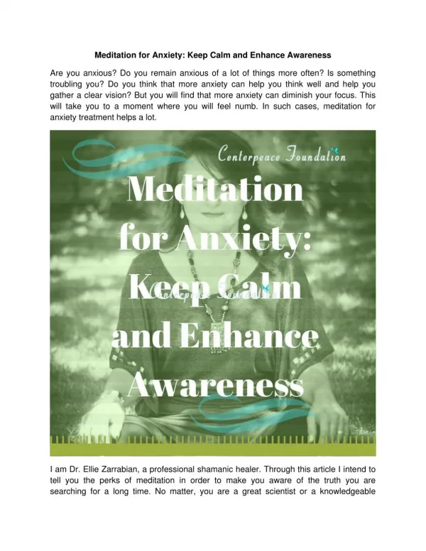 Higher Truth everyone must know on Meditation for anxiety