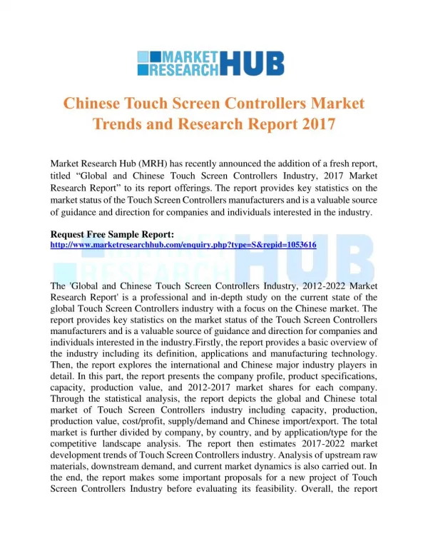 Chinese Touch Screen Controllers Market Trends and Research Report 2017