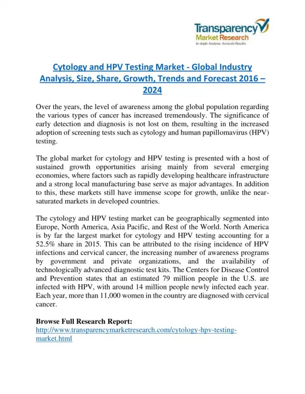 Cytology and HPV Testing Market: Upcoming Demands and Growth Analysis
