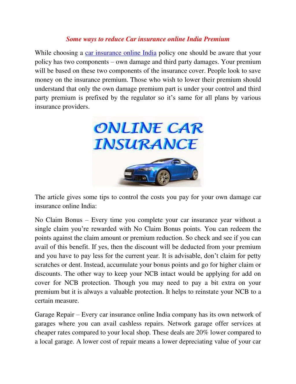 some ways to reduce car insurance online india