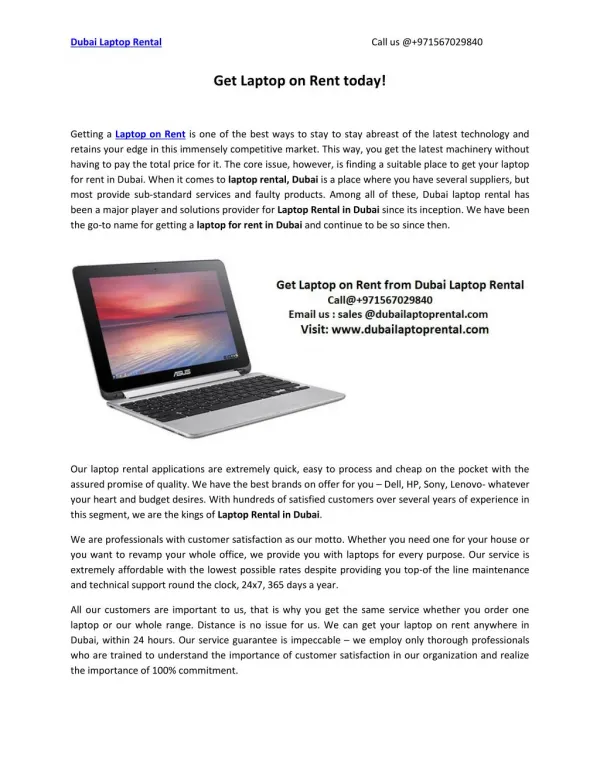 Get Laptop on Rent today from Dubai Laptop Rental