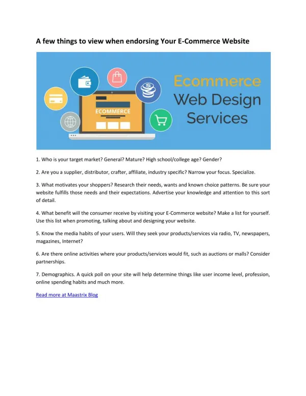 A few things to view when endorsing Your E-Commerce Website