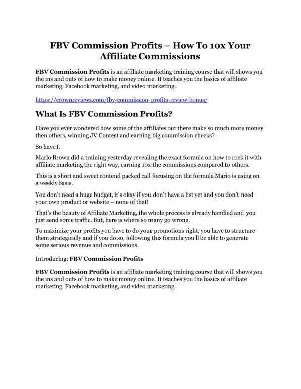 FBV Commission Profits Review -(GIANT) bonus & discount