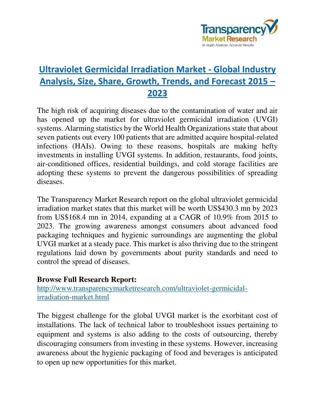 ultraviolet germicidal irradiation market global
