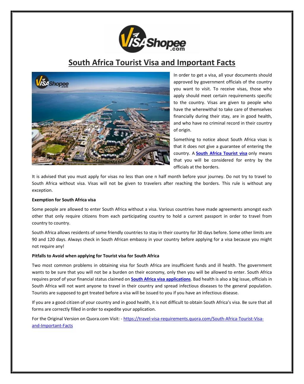 south africa tourist visa and important facts