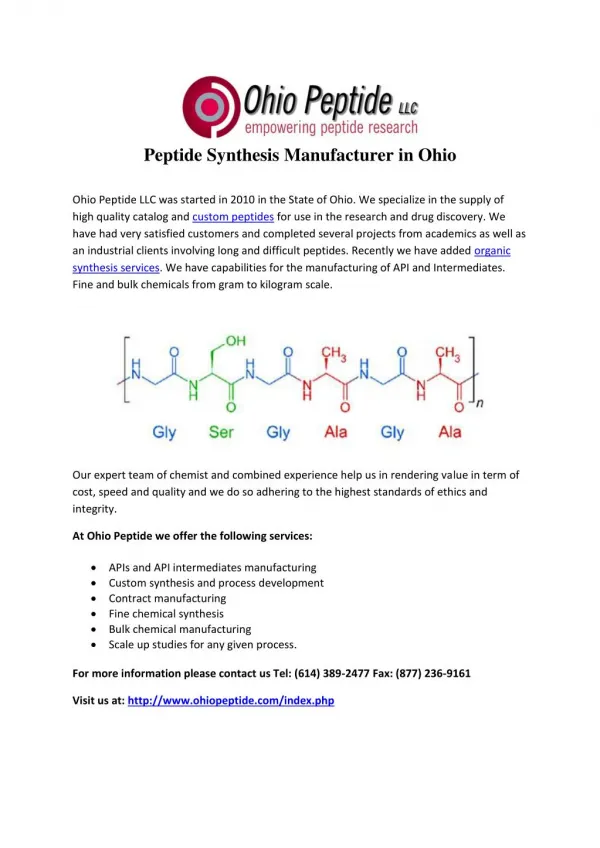 Peptide Synthesis Manufacturer in Ohio