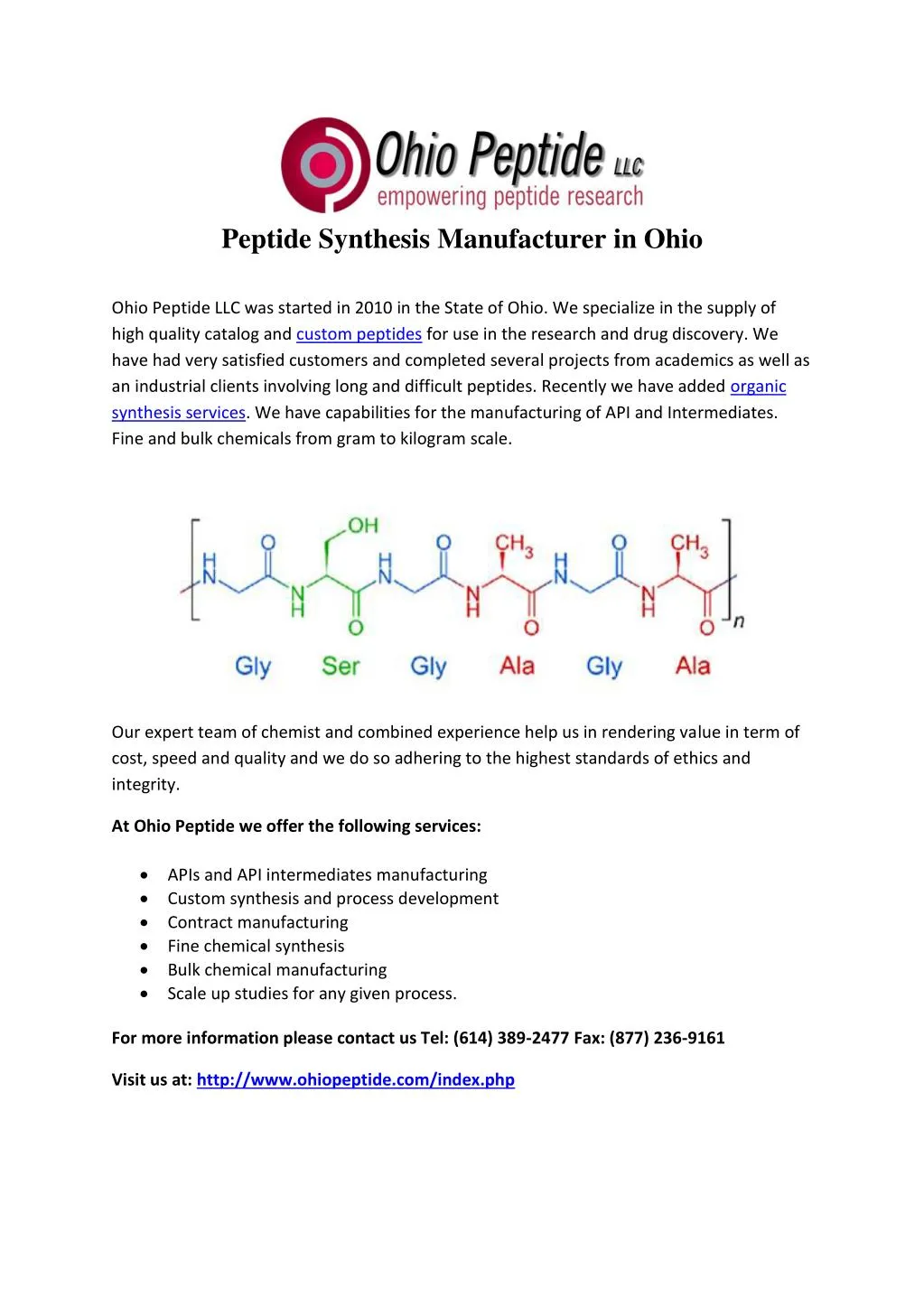 peptide synthesis manufacturer in ohio