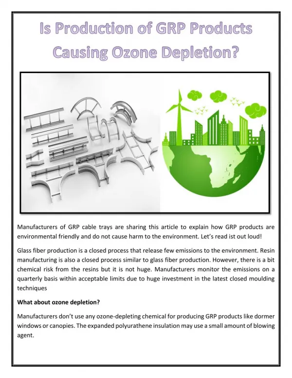 Is Production of GRP Products Causing Ozone Depletion?