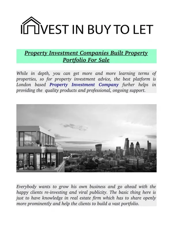 Property Investment Companies Built Property Portfolio For Sale