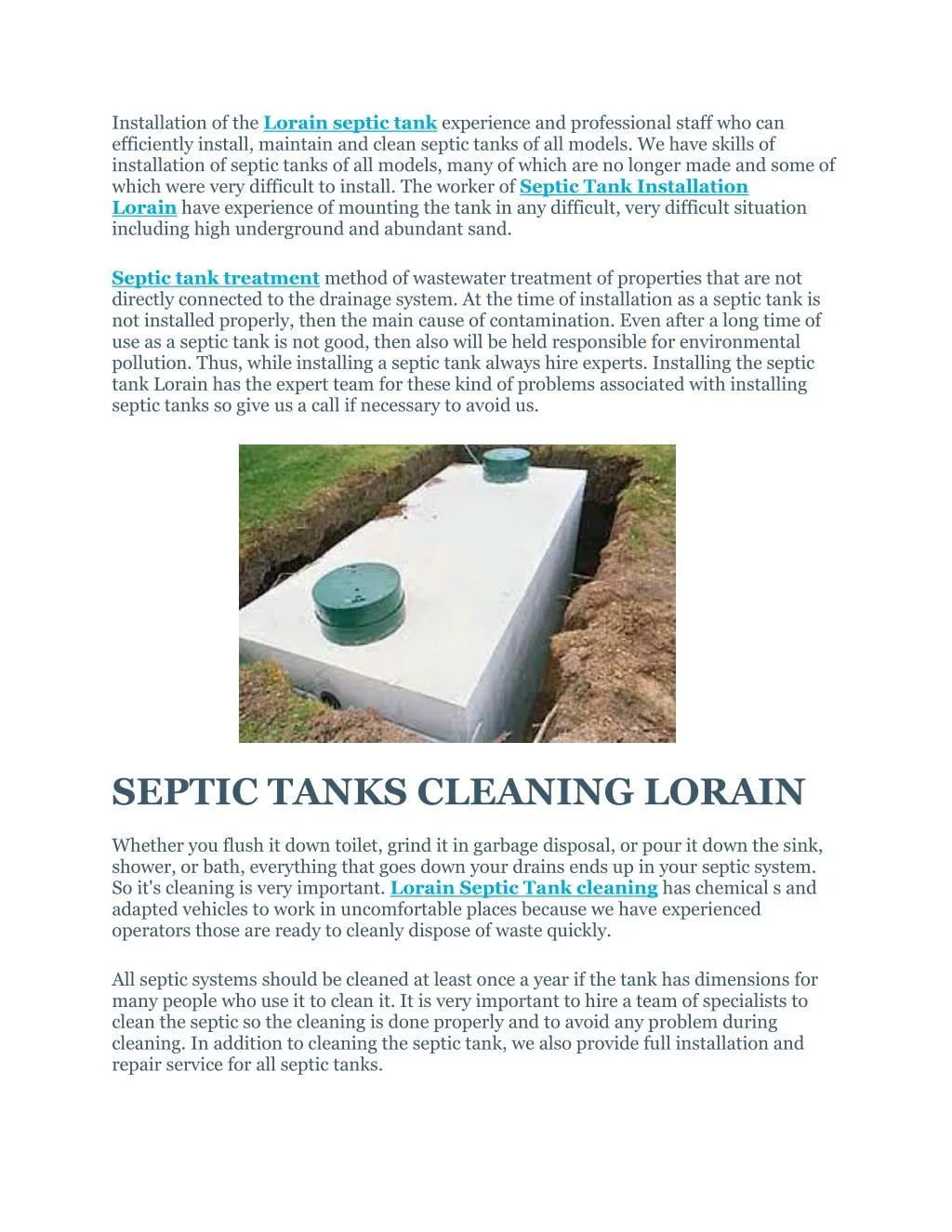 installation of the lorain septic tank experience