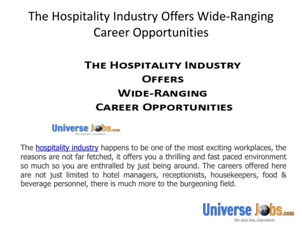 The Hospitality Industry Offers Wide-Ranging Career Opportunities