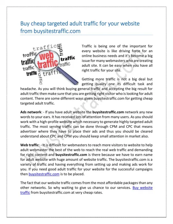 Buy cheap targeted adult traffic for your website from buysitestraffic.com