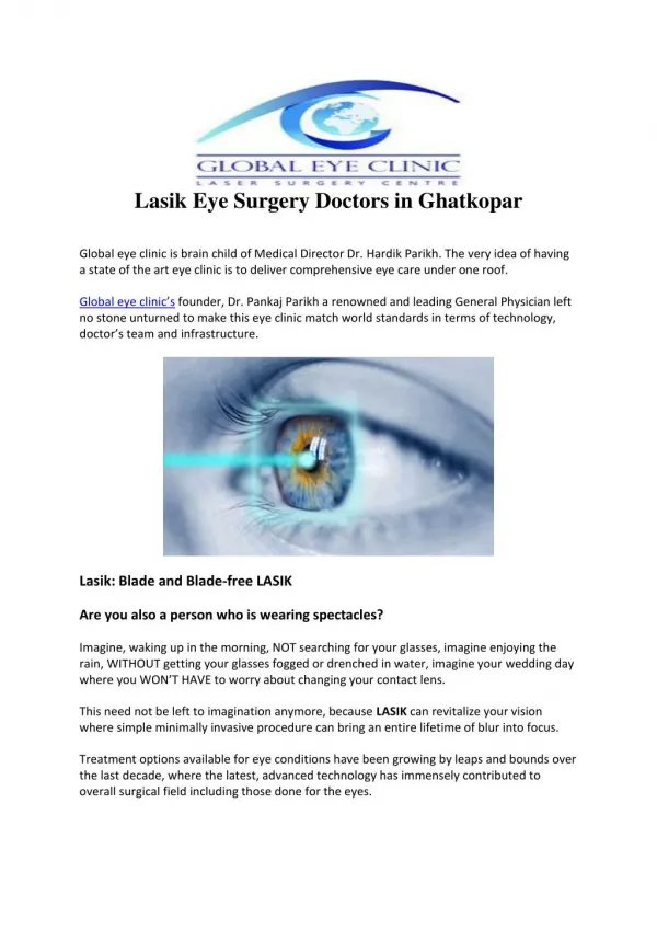 Lasik Eye Surgery Doctors in Ghatkoparq